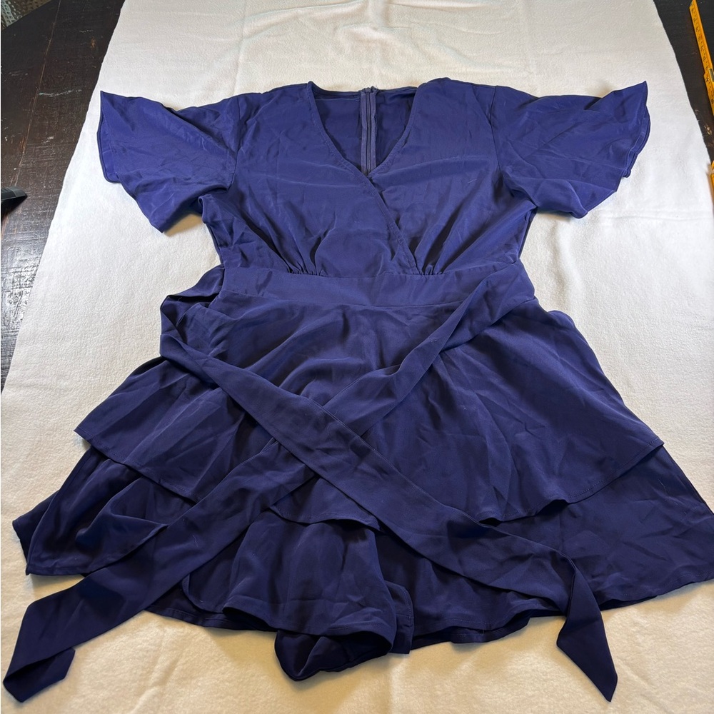 Elegant Navy Blue Wrap Dress